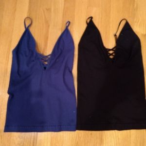 Two Fitted Tank Tops - Medium black & blue